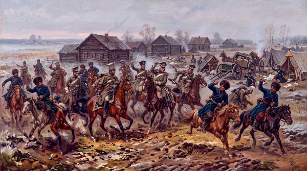 24-25 октября 1812 года у деревни Городня Бессьер с находившимися поблизости гвардейскими кавалеристами лично отбил внезапную атаку казаков атамана Платова на штаб Наполеона 24-25 октября 1812 года у деревни Городня Бессьер с находившимися поблизости гвардейскими кавалеристами лично отбил внезапную атаку казаков атамана Платова на штаб Наполеона
