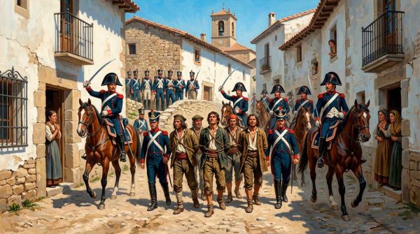 Жандармы конвоируют партизанских пленников, Северная Испания, около 1812 года. Жандармы конвоируют партизанских пленников, Северная Испания, около 1812 года.